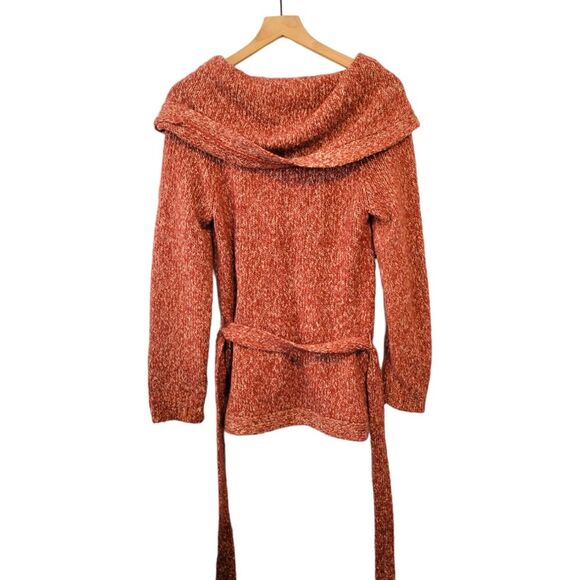 Sleeping on Snow Anthropologie Rust Red Marled Belted Cardigan Sweater Size XS - Picture 3 of 4